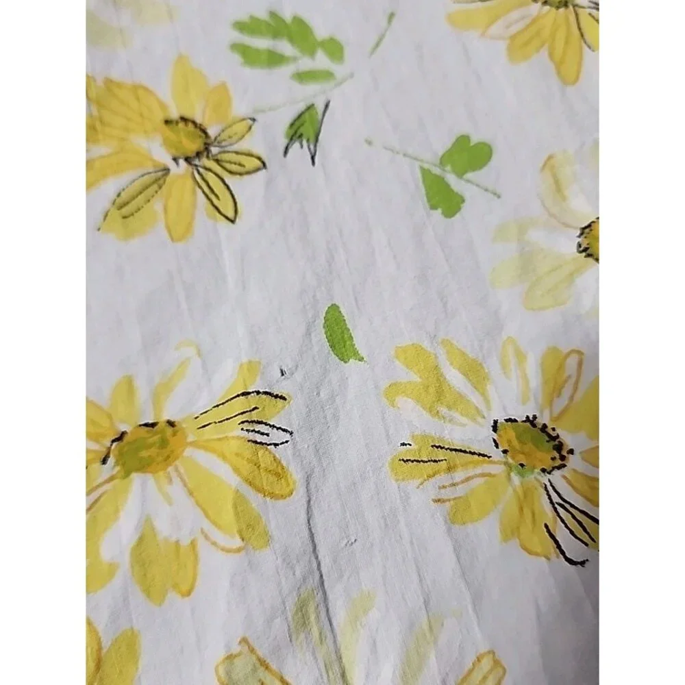 VTG Twin Flat Sheet Yellow White Floral Dan River 72x108 Fine Muslin Fabric MCM